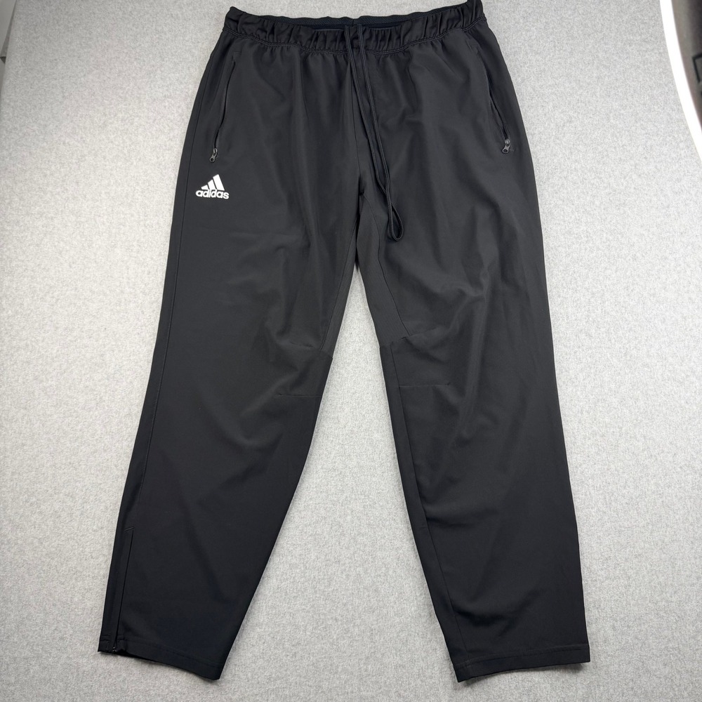 Adidas‎ Mens XL Black Athletic Track Training Pants Zipper Pockets Drawstring